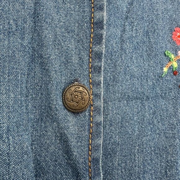 Vintage K Studio Plus Size 14 Denim Embroidered Floral Open Back Button Up Shirt - Picture 10 of 14